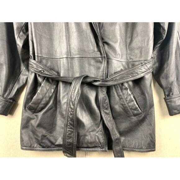 Wilsons Black Leather Belted Jacket Women's Medium with Thinsulate Lining Vtg - Picture 6 of 16